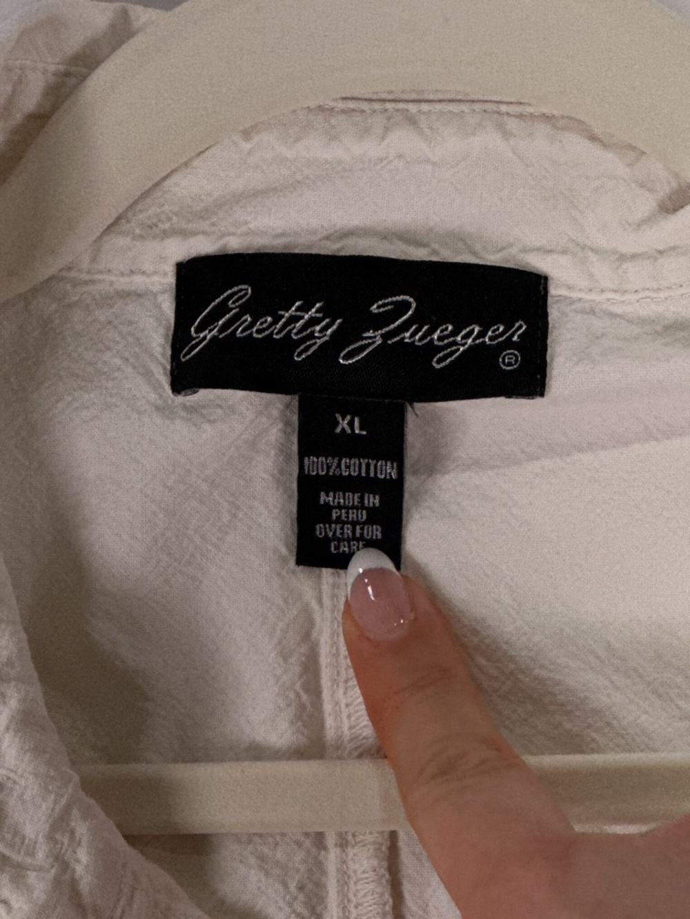 Gretty Zueger Button Down Shirt Embroidered Lace Peplum Cotton White XL - Picture 8 of 12